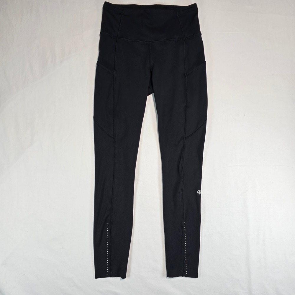 Lululemon Speed Up Tight 28 Black Running Leggings Pockets Reflective Size 4